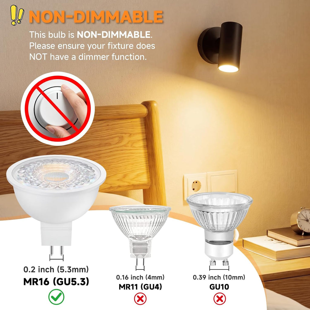 MR16 LED Bulbs 50W Halogen Equivalent, GU5.3, Soft Warm White 2700K, Low Voltage 12V, 450LM Landscape Spotlight Bulb