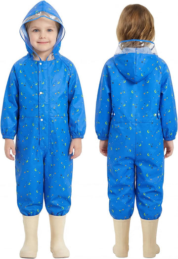 Kids Rain Suit Toddler Hooded Rainsuit Poncho Full Body One Piece Coveralls Raincoat for Girls and Boys
