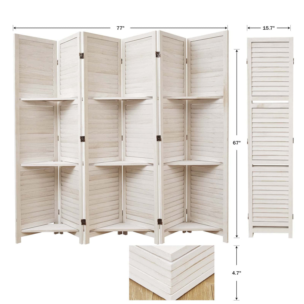 Partition Room Dividers, Folding Wood Privacy Screen with Three Display Shelves Suitable, Study, Art Display - 6