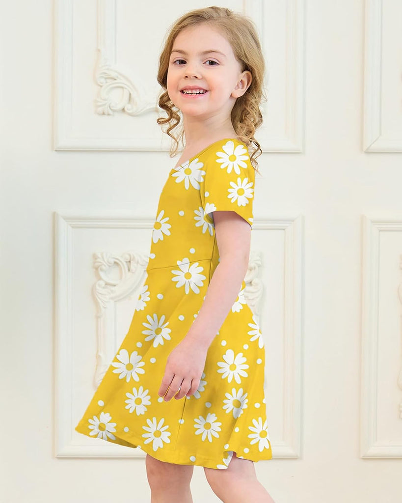 Girl's Dresses Cute Print Short Sleeve Casual Sundress for Girls