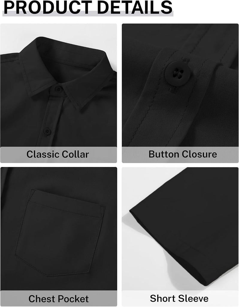 Boys Button Down Dress Shirts Short Sleeve Uniform Oxford Shirt