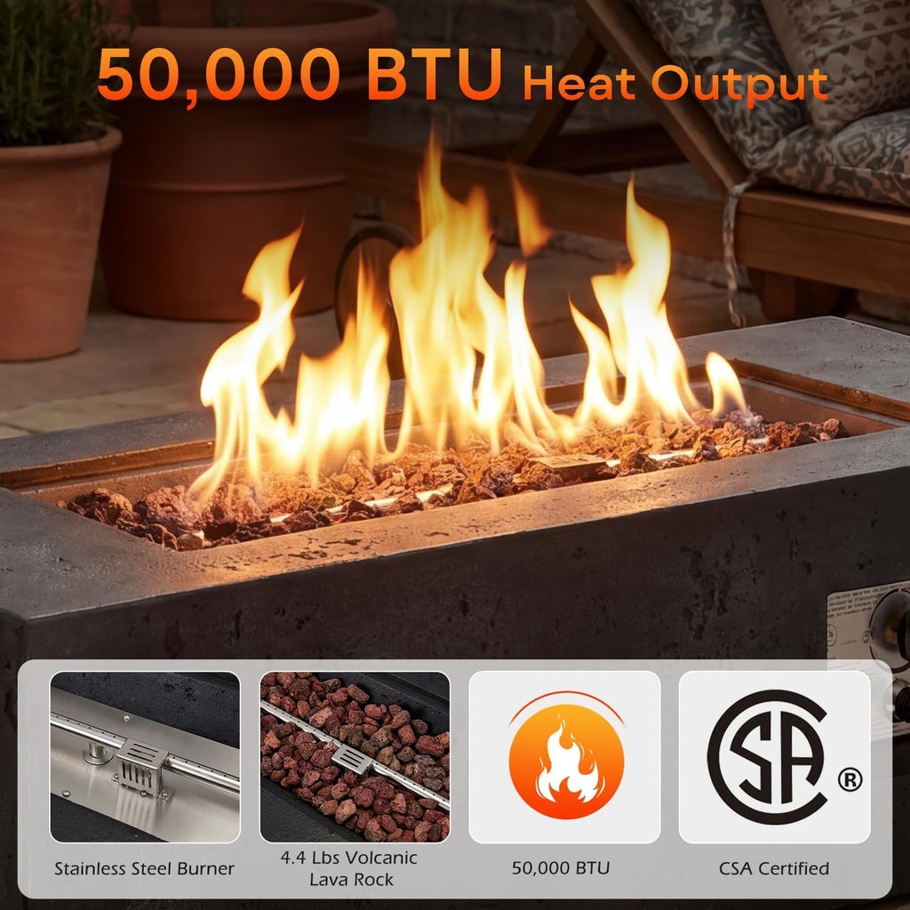 42" Outdoor Propane Fire Pit Table Rectangle Gas Fire Pit No Tank Holder | 50,000 BTU 2 in 1 Low Profile Firepit