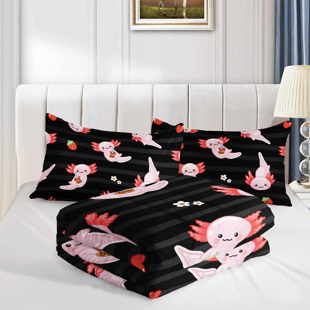 Kids Black Full Comforter Sets 3 Pieces,Cartoon Bedding Sea Wildlife Cute Animals Theme Room Decor,Kawaii Bedding Set