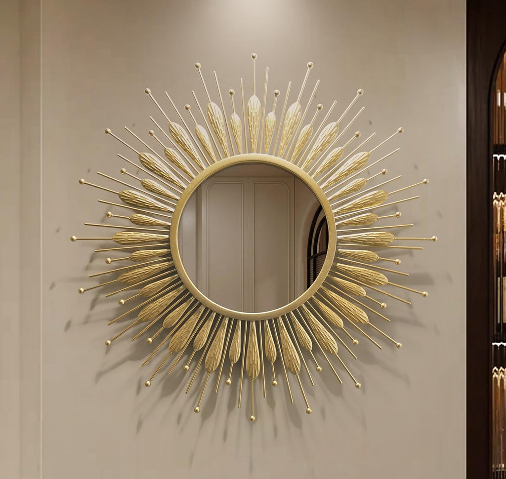 24" Sun Mirror Living Room Sunburst Gold Wall Mirror Flower Design
