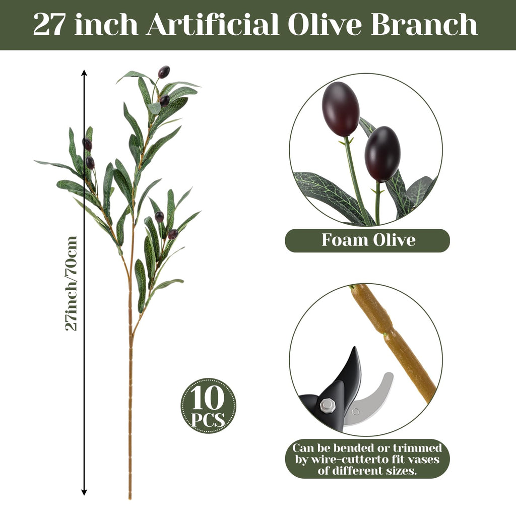 10 Pcs 27 Inch Artificial Olive Branches for Vase