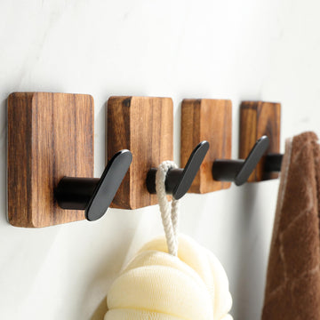 Rustic Style Hanging Towel Hooks - Decor Adhesive Wood Wall Hooks