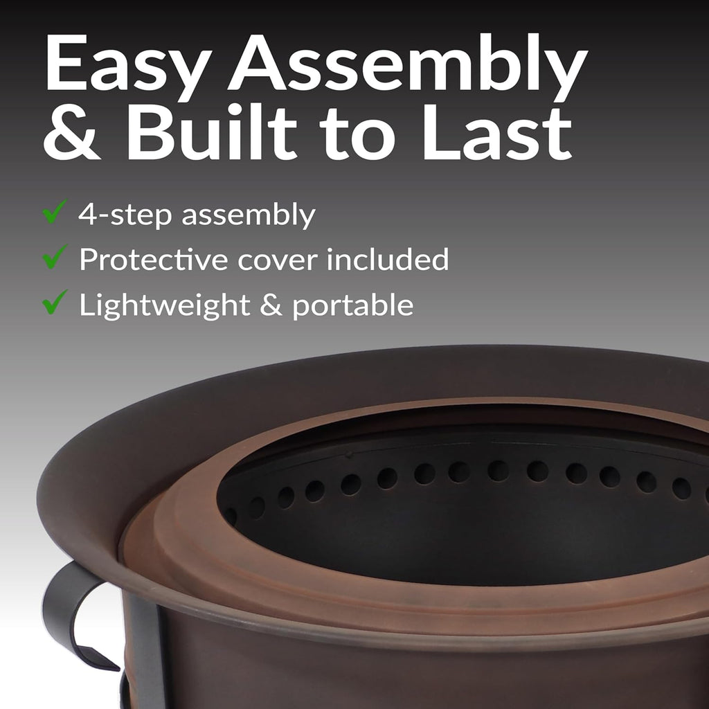 23-Inch Cauldron-Style Smokeless Wood-Burning Fire Pit with Cover and Poker