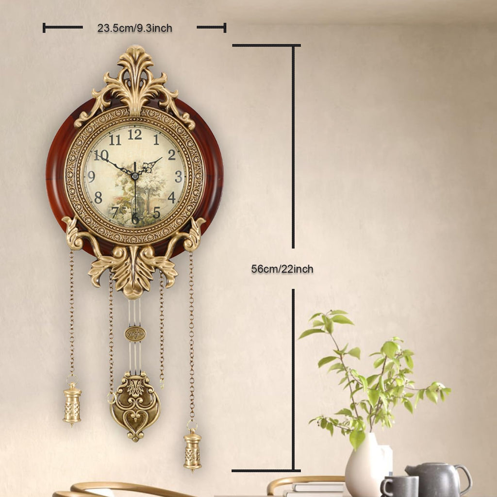 9-inch Vintage Wood Wall Clock with Swinging Pendulum