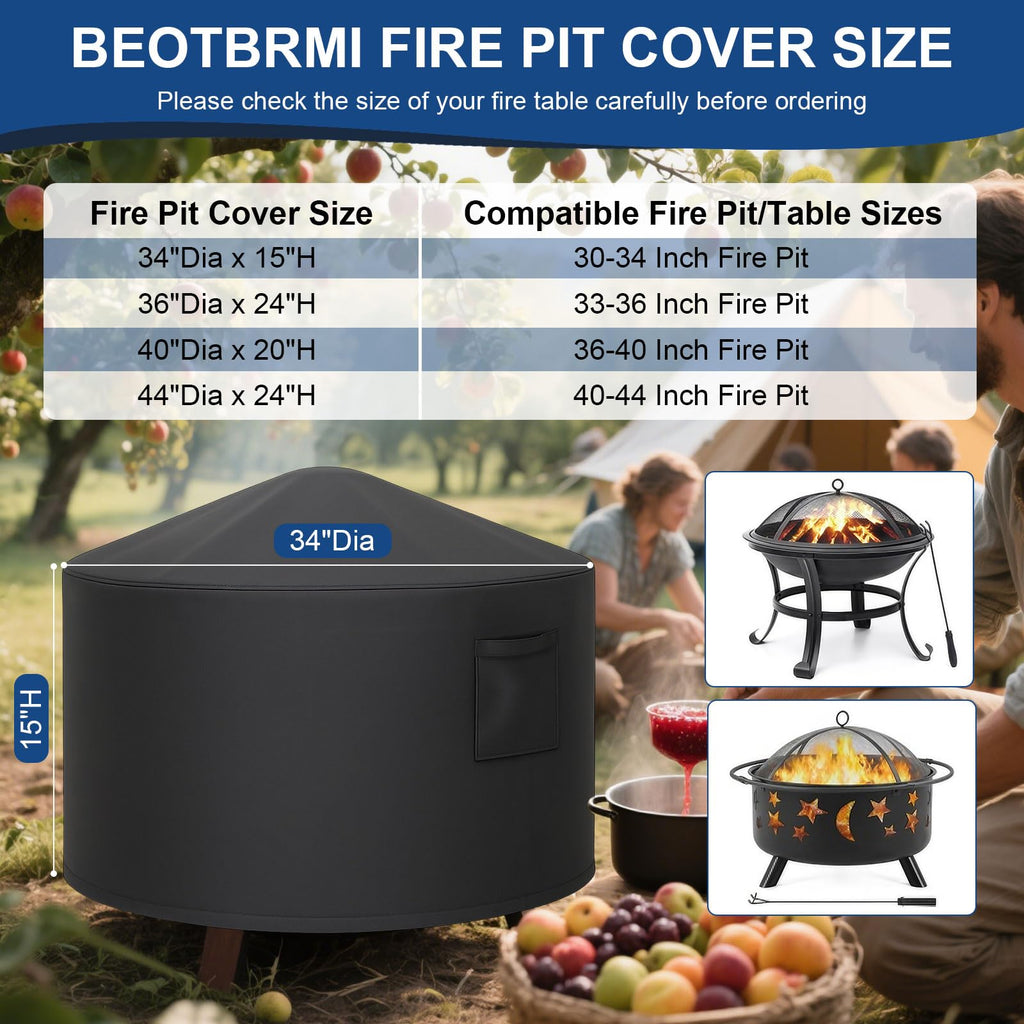 34" Round Fire Pit Cover - Waterproof 600D Outdoor Protection