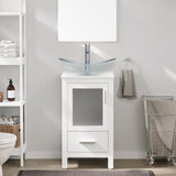 18" Small Bathroom Vanity Sink Combo Modern Freestanding Cabinet W/Matte Glass Door & Drawer Clear Boat