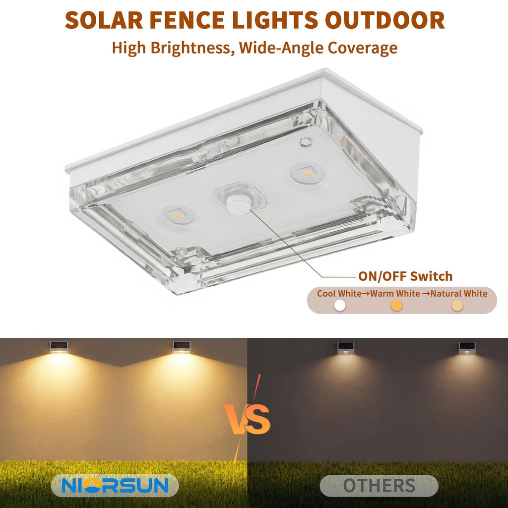 Solar Fence Lights 20 Pack, Outdoor Solar Lights with 3 Color Temperatures, IP65 Waterproof Wide-Angle LED Lighting