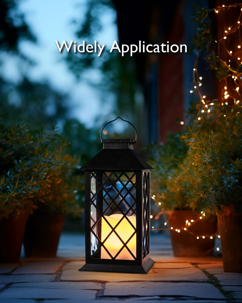 2 Pack 13'' Black Solar Lanterns Outdoor Waterproof Hanging