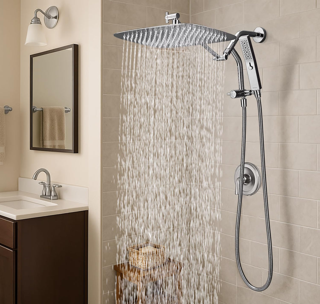 16 Inch All Metal Rain Shower Head with Handheld Spray (Chrome)