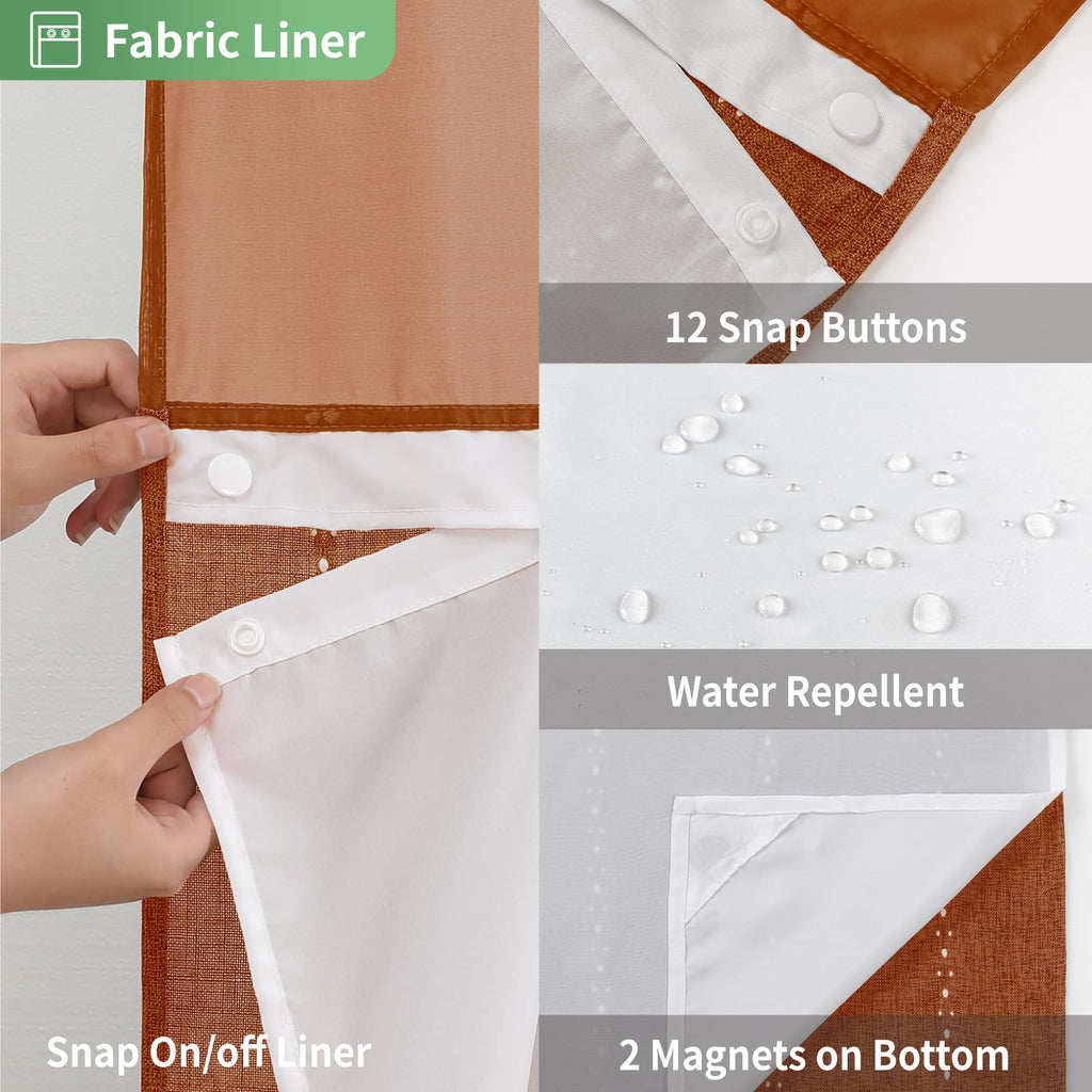 Extra Long No Hook Shower Curtain with Snap-in Liner, 71x86, Orange