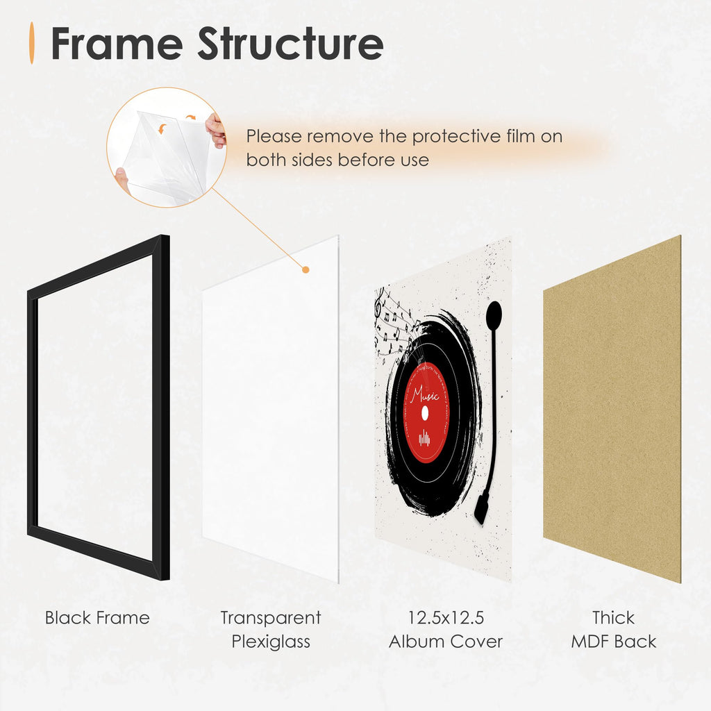 12.5x12.5 Vinyl Record Frame 6 Pack, Album Cover Frame Black