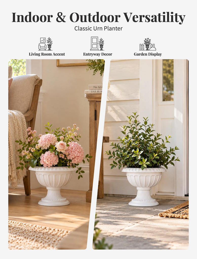 Plastic Classic Urn Planter: 10.23 Inch Pedestal Plant Pots, 2 Pcs