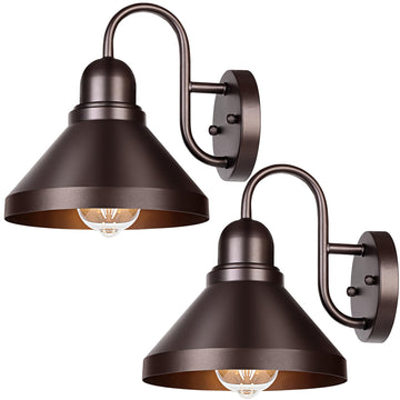 Gooseneck Porch Lights Outdoor, 2-Pack Farmhouse Exterior Barn Light Fixtures, Waterproof Industrial Brown Patio Wall
