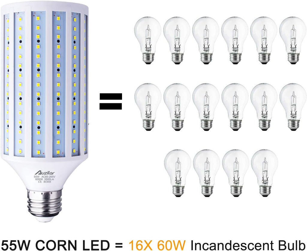 55W LED Corn Light Bulb (E39 Large Mogul Base) 5500Lm 6000K Cool White Daylight, for Metal Halide HID HPS Replacement