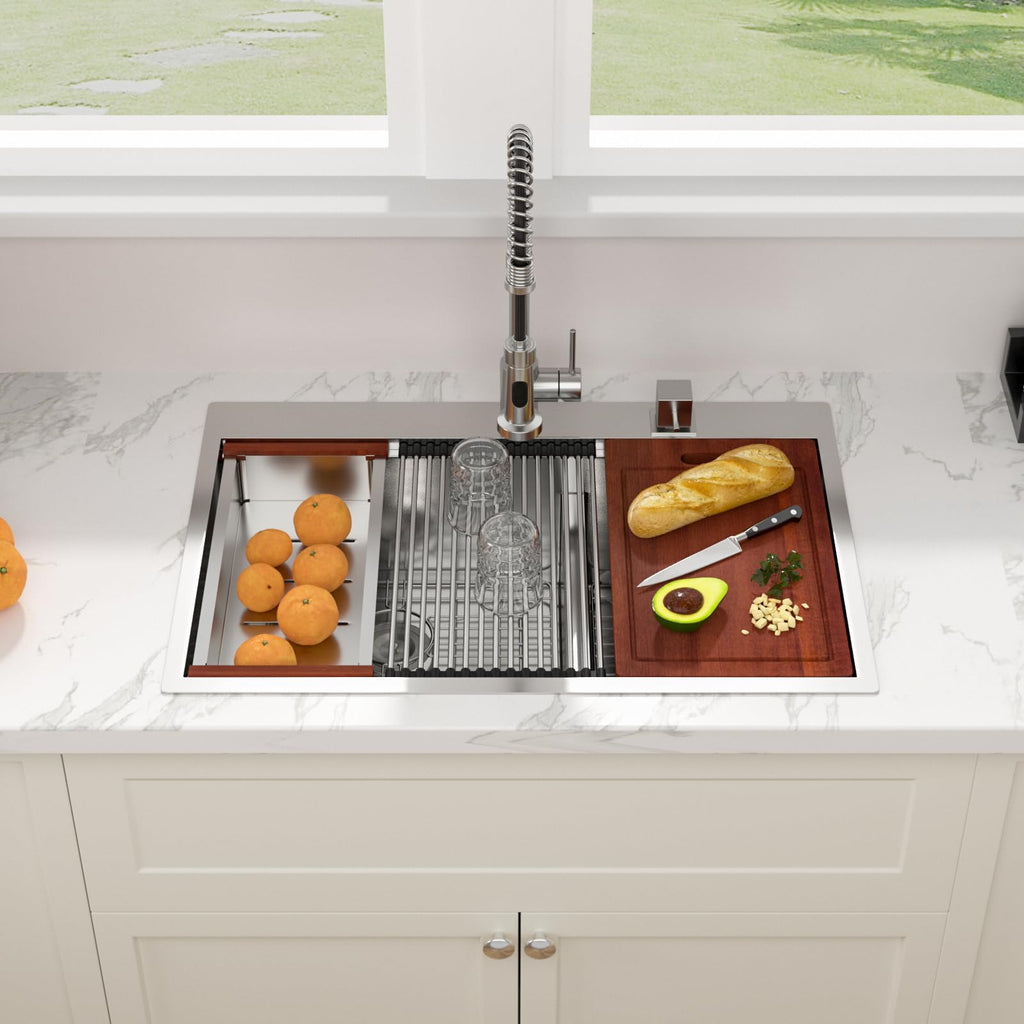 36 Inch Drop Sink Double Bowl - 36x22 Drop in Workstation Sink Double Bowl Topmount Ledge Workstation 16 Gauge