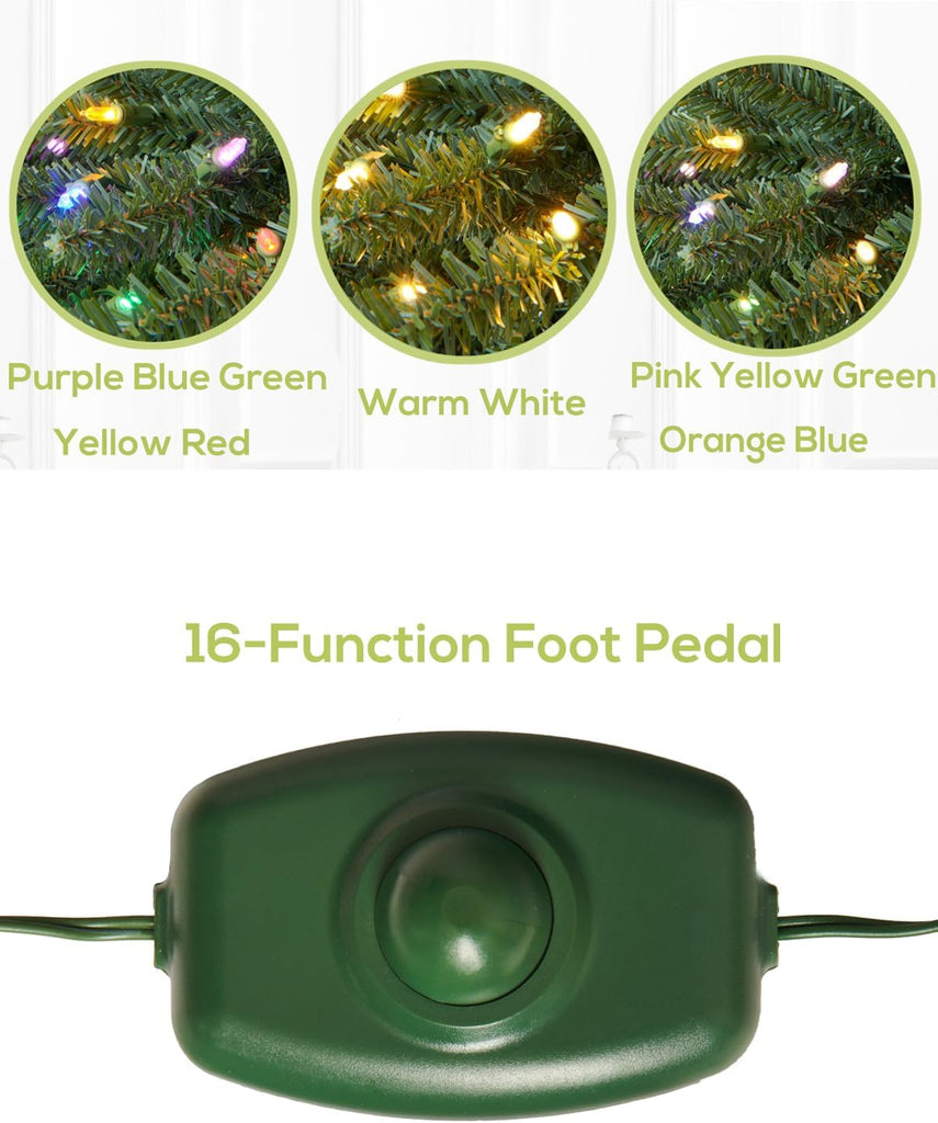Pre-lit Christmas Tree Premium Spruce Artificial Remote Control with 1200 Dual Color LED Lights, Full Hinged Fir