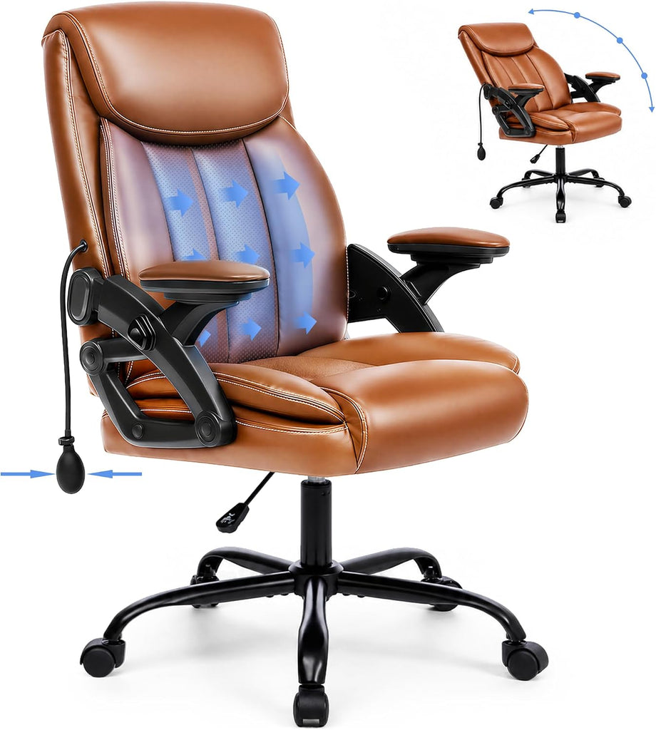 Ergonomic with Airbag Lumbar Support & Armrest, Executive Office Desk Chairs Breathable Leather, Computer Chair with