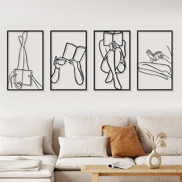 Metal Wall Art Decor Minimalist Abstract Woman Gold Wall Art Line Drawing metal line art Home Hanging Art Decor - Set of 4