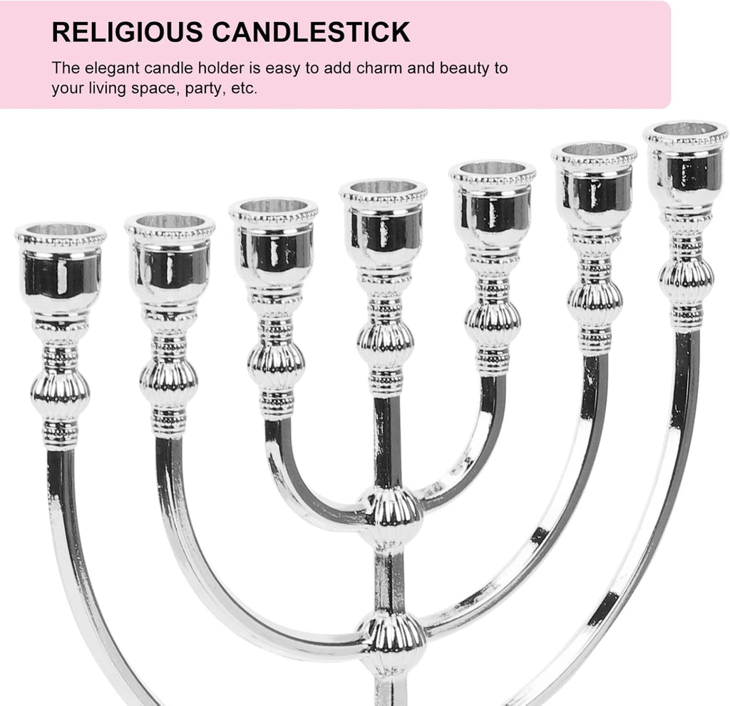 Traditional Jewish , 7 Branch Silver-Plated Candle Holder Altar, Judaica Decor from Holy Land Jerusalem, Table