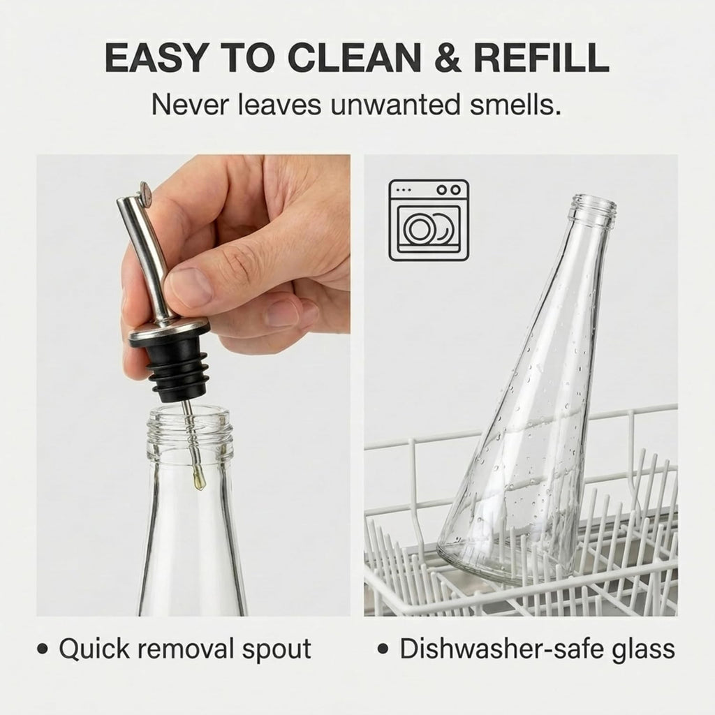Olive Oil and Vinegar Dispenser Bottles -Glass and Stainless Steel - Set of 2