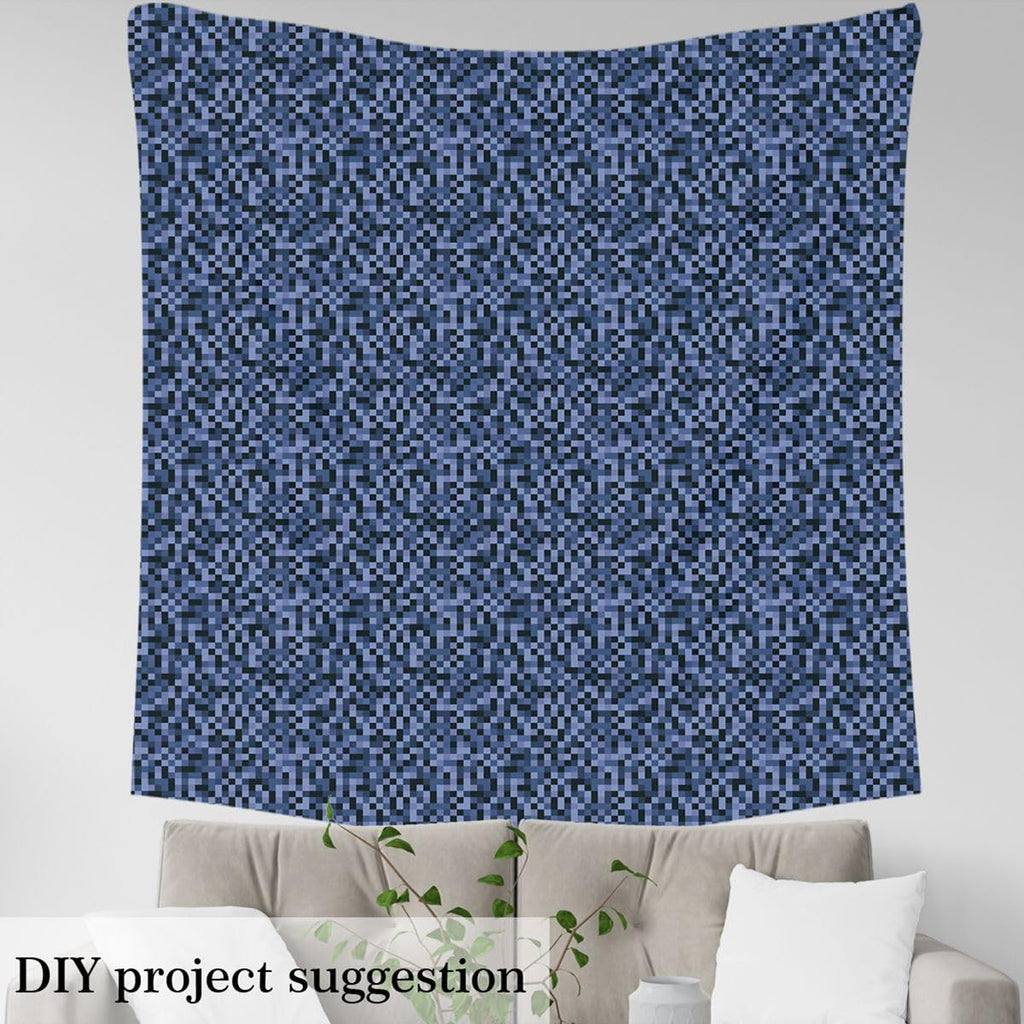 Miner Games Fabric by The Yard Soft Polyester, Navy Blue and Black Grid Fabric DIY Projects, Geometric Pixelated