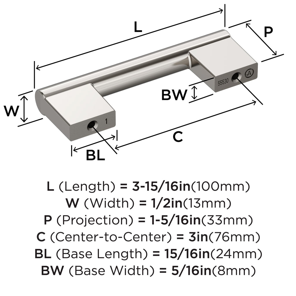 10 Pack 3" Versa Polished Nickel Drawer Pull
