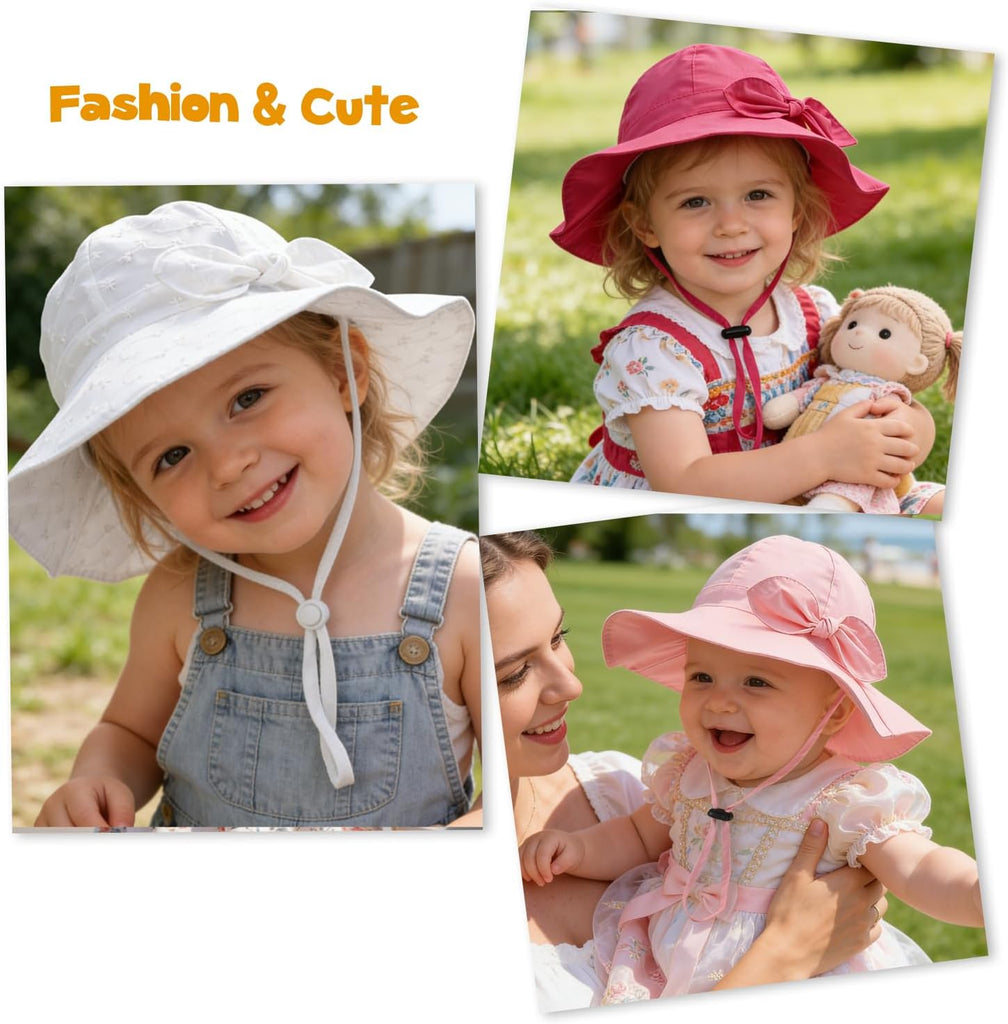Baby Girl Sun Hat with UPF 50+ Outdoor Adjustable Beach Hat with Wide Brim Bucket Hats