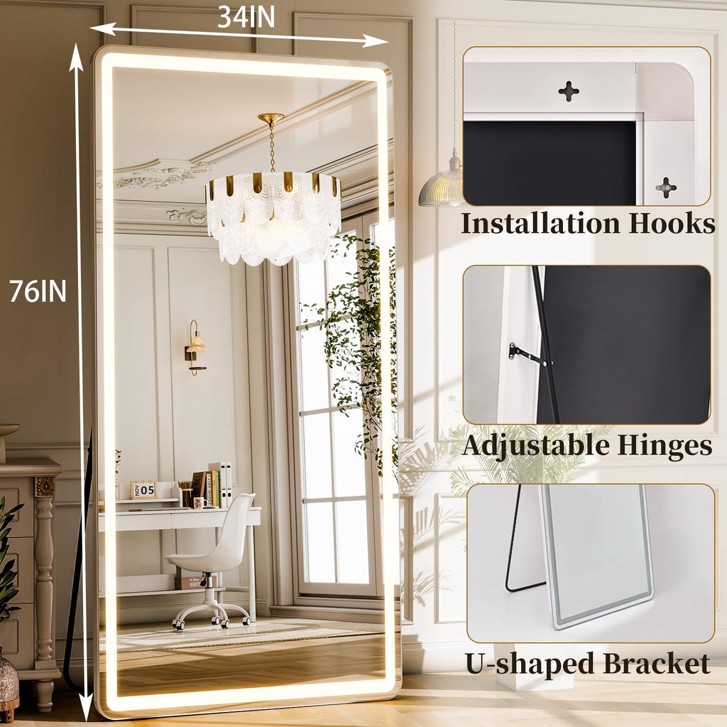 34x76 inch Full Length Mirror with Lights, LED Full Body Mirrors
