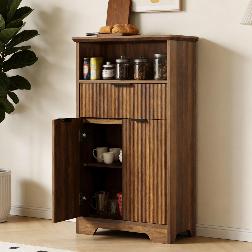 Fluted Buffet Cabinet with Storage, Modern Coffee Bar Cabinet