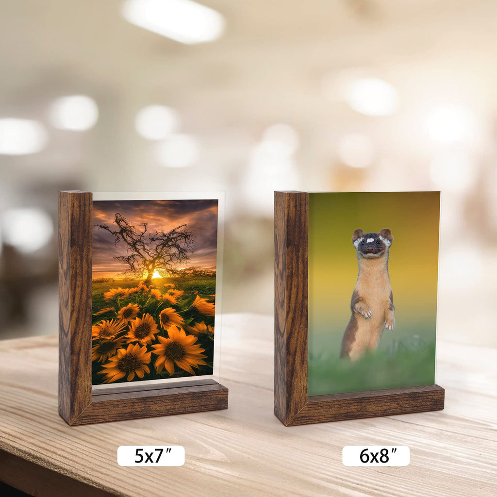 5x7 Picture Frames Set of 2, Double Sided Frame Display Holder with Rustic L Shaped Horizontal Vertical Stand for 5