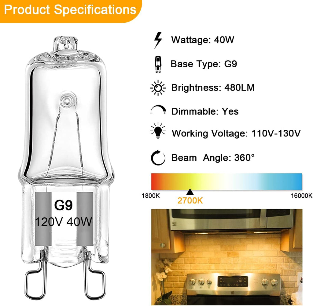G9 Halogen Light Bulb 40W for Whirlpool Microwave Oven, Whirlpool Over The Stove Range Microwave, Replace W10709921