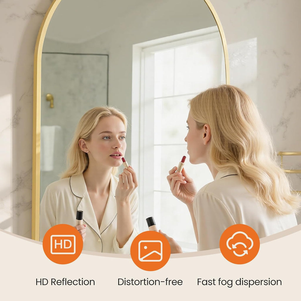 24"x36" Arched Gold Bathroom Mirror Wall Mounted Vanity Metal Frame Mirror