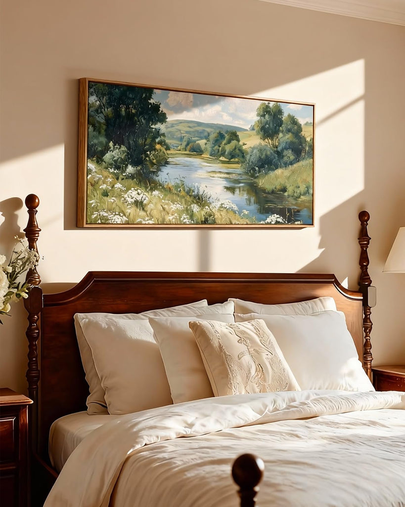 Large Rustic Landscape Wall Art, Nature Valley Painting 20×40 in