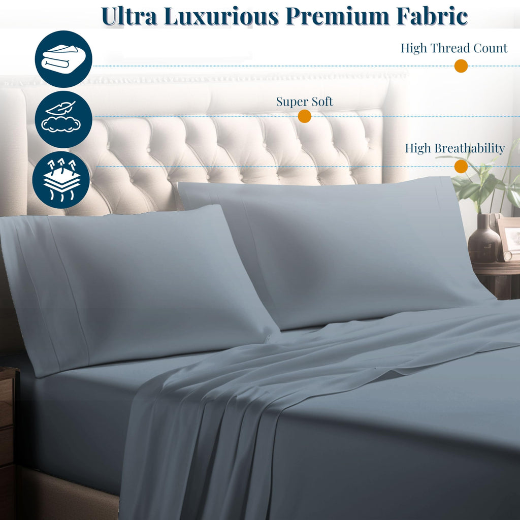 KL 500 Thread Count 100% Egyptian Cotton King Sheet Set 15 Inch Extra Deep Pocket Long Staple Cotton Soft Luxury
