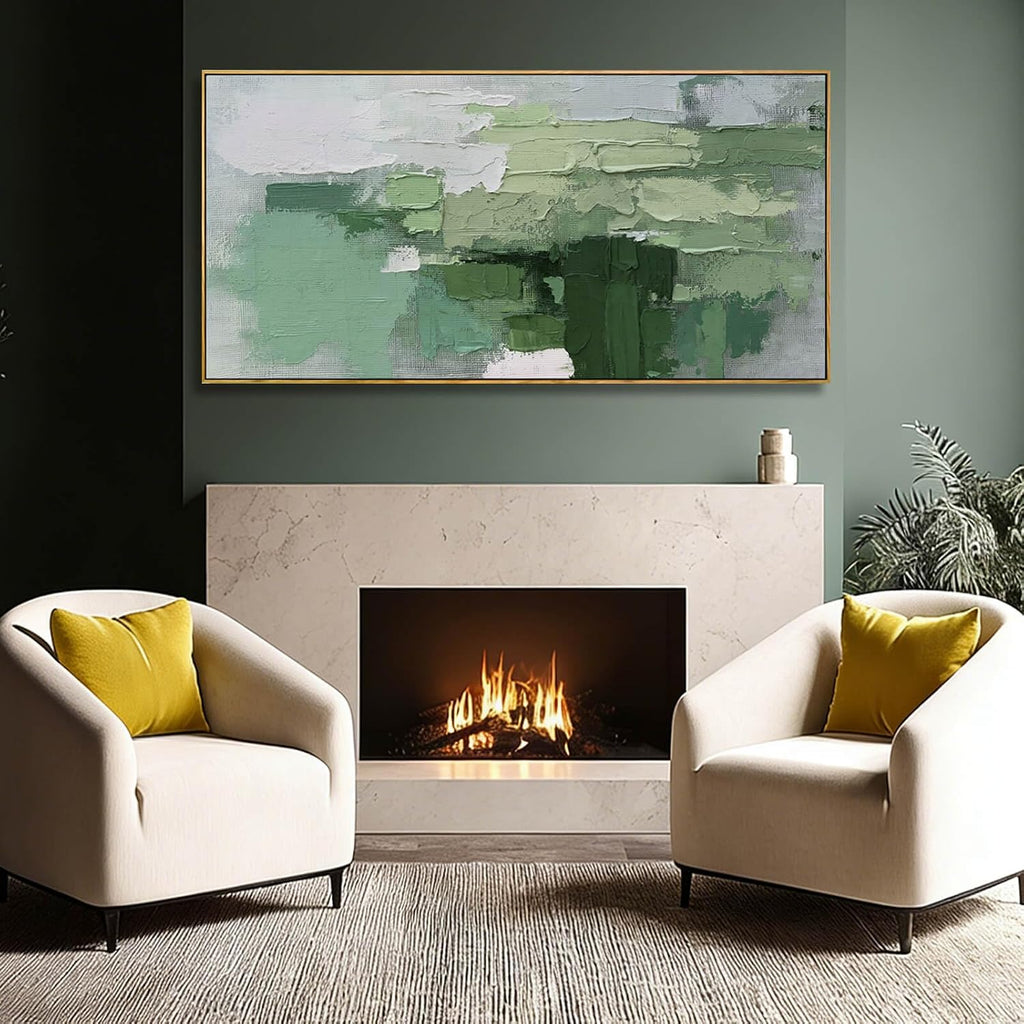 Light Green Abstract Wall Picture, Large Framed Canvas Artwork with Wooden Frame, Contemporary Textured
