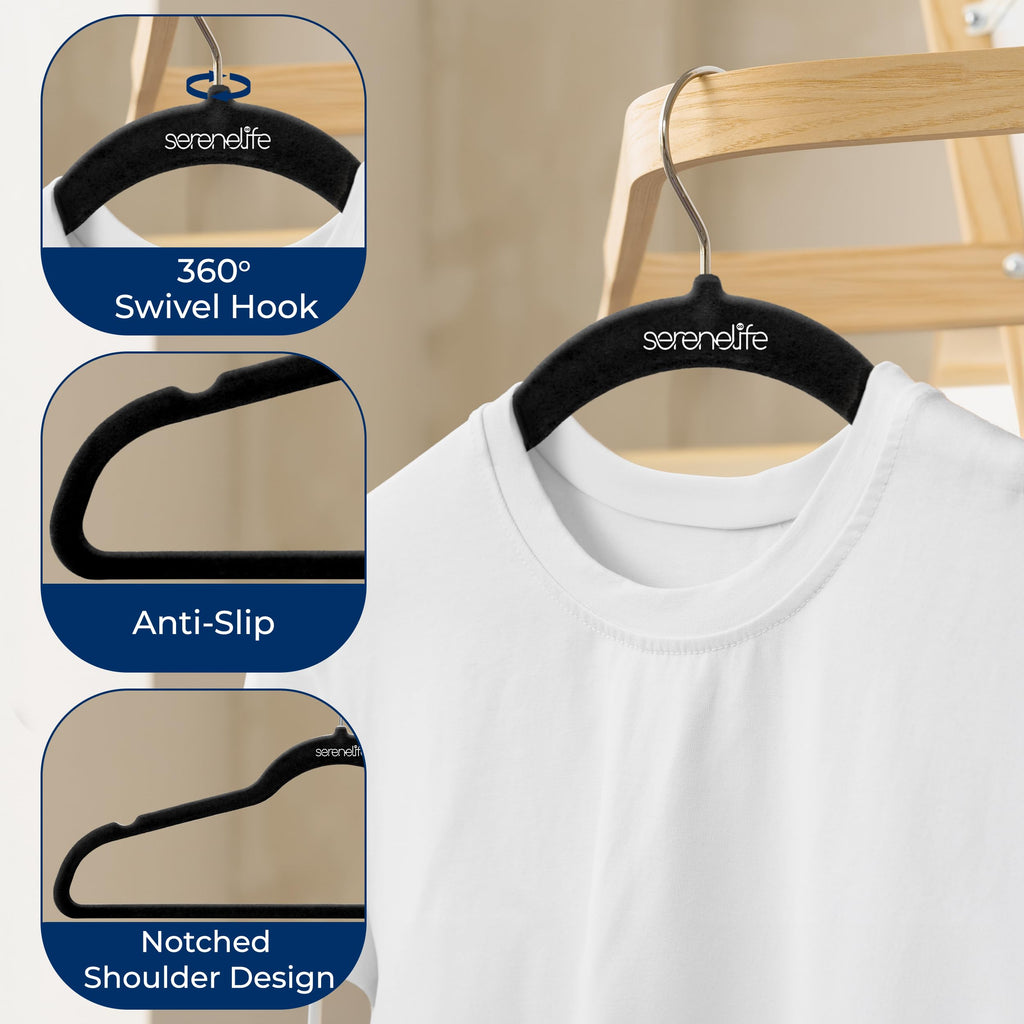 50-Pack Velvet Non-Slip Hangers - Slim Heavy Duty Clothes Hangers with 360° Swivel Hooks, Space-Saving Design