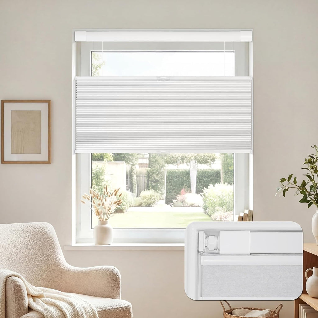 No Drill Top Down Bottom Up Blackout Cellular Shades | Get Privacy & Adjust Light, 3 Steps to Install, 1.1 Inch
