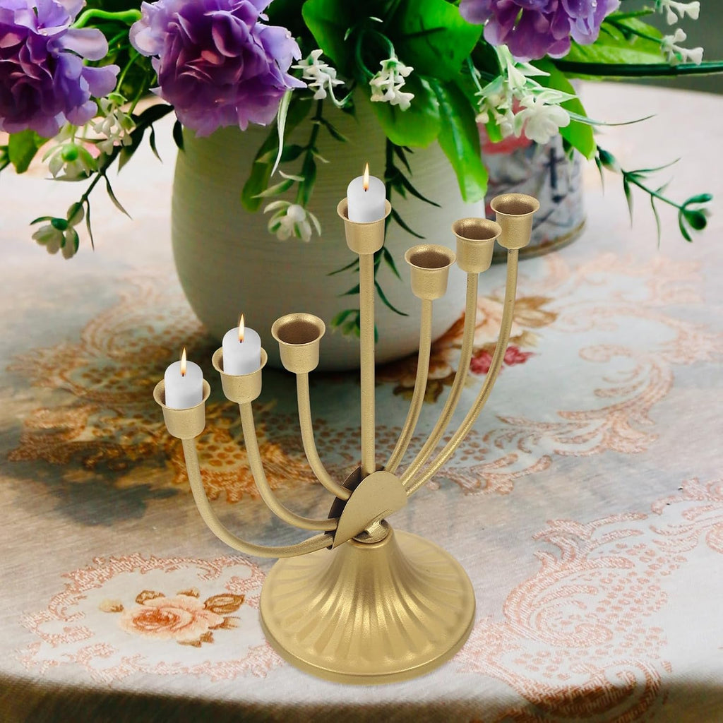 Hanukkah Multi-Head Candle Holder 7 Branch Metal Candle Stand Decorative Candlestick for Holiday Table Centerpiece