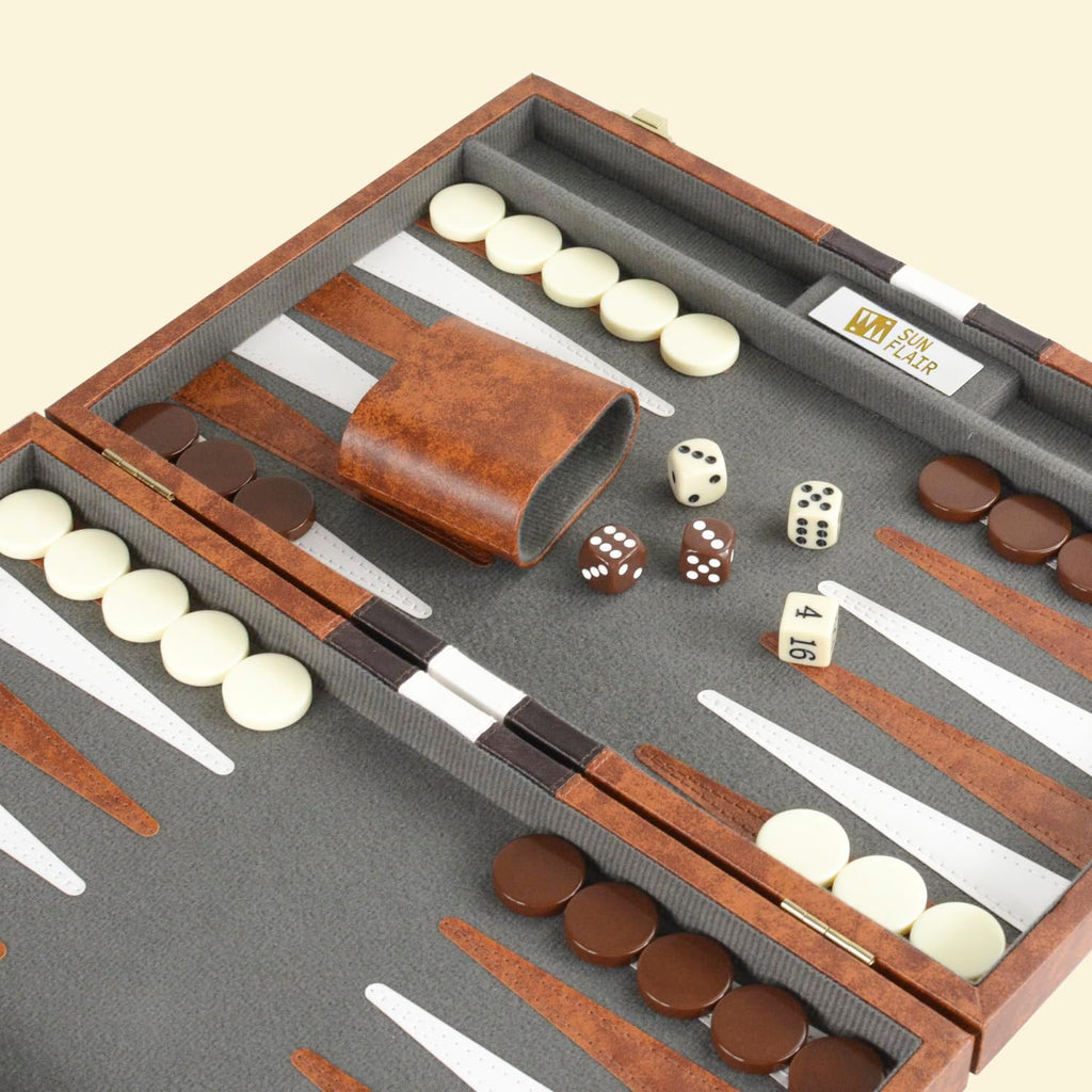 Backgammon Set - 11 Inch Backgammon Sets for Adults, Folding Classic Board Game with Premium Leather Case, Best
