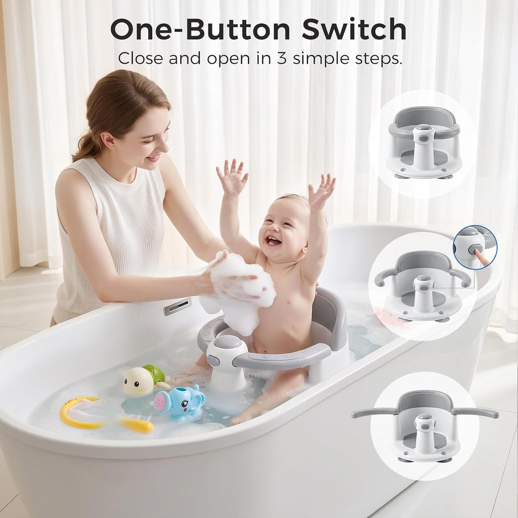Bath Seat for Babies 6 Months & Up, Temperature Alert Baby Bathtub Seat for Babies Sitting Up, Non-Slip Toddler Bath