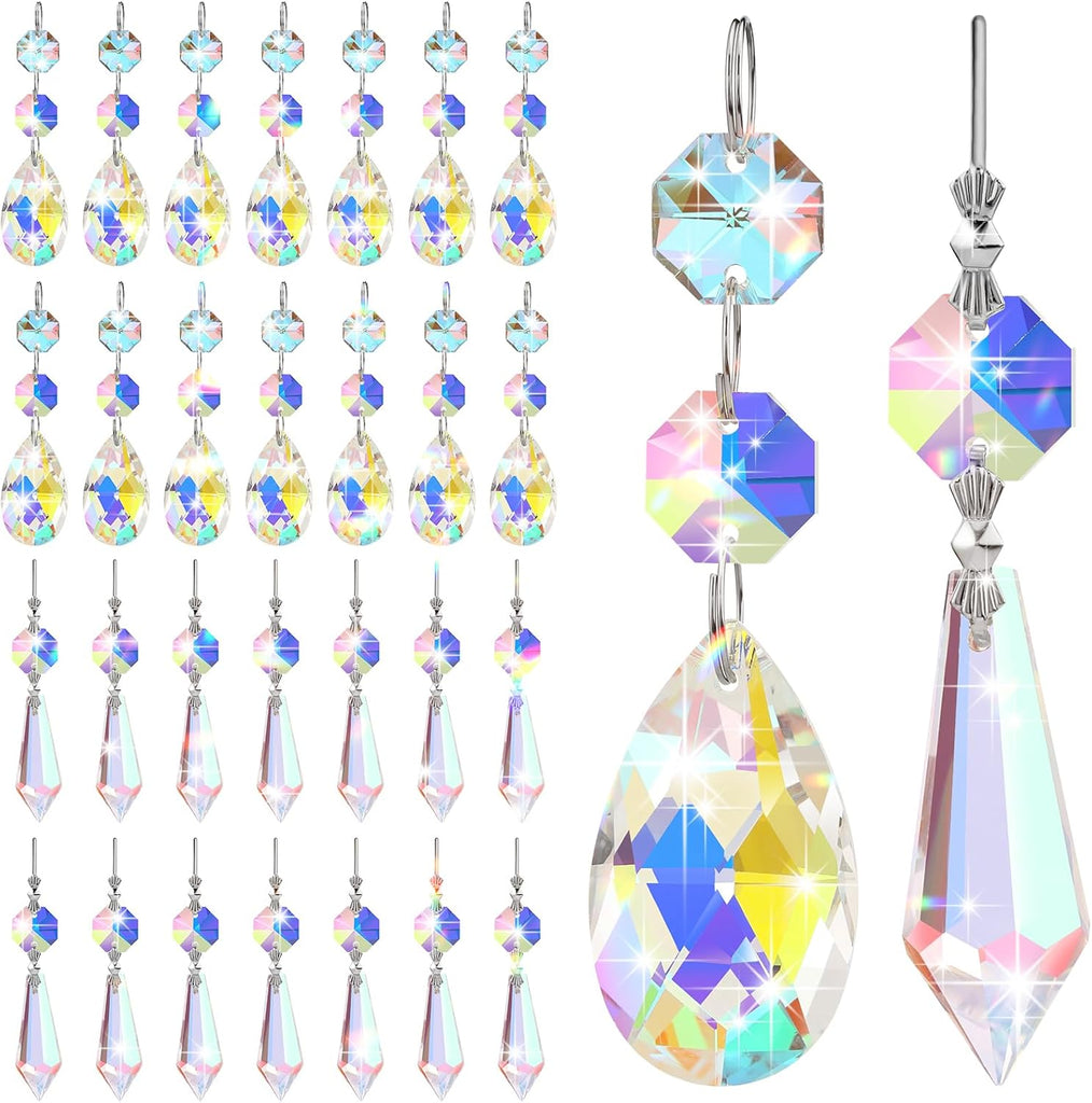 24 Pcs Chandelier Crystal Replacement 38 mm Teardrop & Icicle Crystal Prisms Hanging Gems Parts for Lamps and