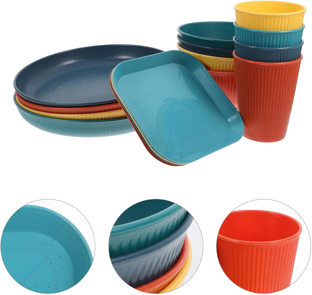 16 Piece Square Dinnerware Set Unbreakable PP Plates Bowls Xmas