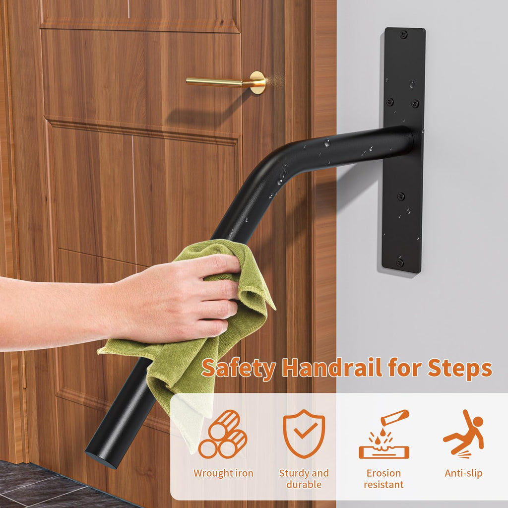 Angled Outdoor Handrail for 1-3 Steps, Metal Stair Support Rail for Porch