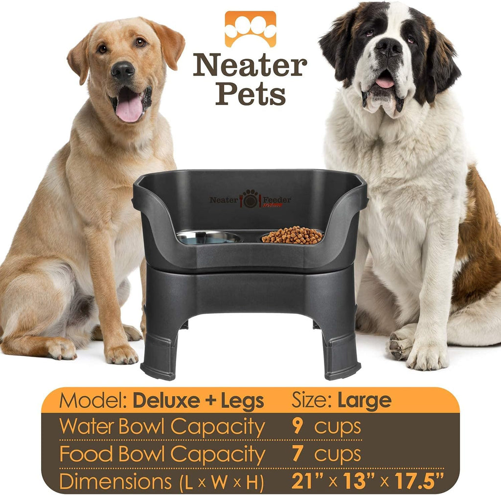 Feeder Deluxe Mess-Proof Elevated Dog Bowls for Large Dogs (40+ lbs), 2 Height Adjustable (14.5" & 17.5") No-Spill