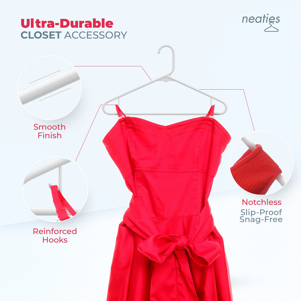 Plastic Hangers 30 Pack - Made in the USA - 6lb Capacity Standard Clothes Hangers with Strap Hooks for Dresses
