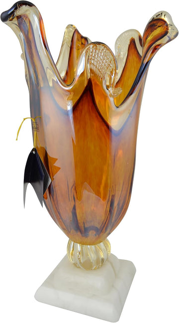 17" Inch Italian Murano Hand Blown Orange Glass Vase